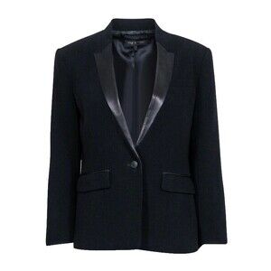 Rag & Bone Women's Leather-Lapel One Button Single Breasted Blazer Black Size 4